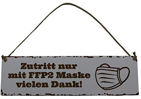 Generisch Zutritt nur mit Maske - vielen Dank! Schild Shabby Chic Deko weiß lackiert Deko Holz HDF ca 28 x 8 cm Hängeschild Hinweisschild Türschild mit Kordel