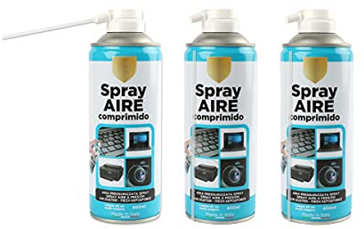 3 x Spray Aire Comprimido 400ml para la Limpieza Ideal para Teclados, Ordenadores Impresoras y otros Equipos Eléctricos Eliminación de Polvo