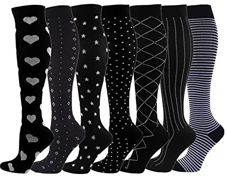 Cheeroyal 7-Paar Kompressionsstrümpfe 20-30mmHg für Männer/Frauen Erholung Krankenschwester Laufen Mutterschaft Schwangerschaft Flugreisen Medizinische Gesundheit Sport (L, 7-4)