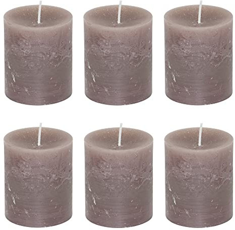 Stumpenkerzen Rustic 6er Set - Stumpenkerze, Blockkerze, Kerze, Adventskranz, Advent - Kein Ruß - Brenndauer: 30 Std. - viele Farben - 7x8 cm (Taupe)