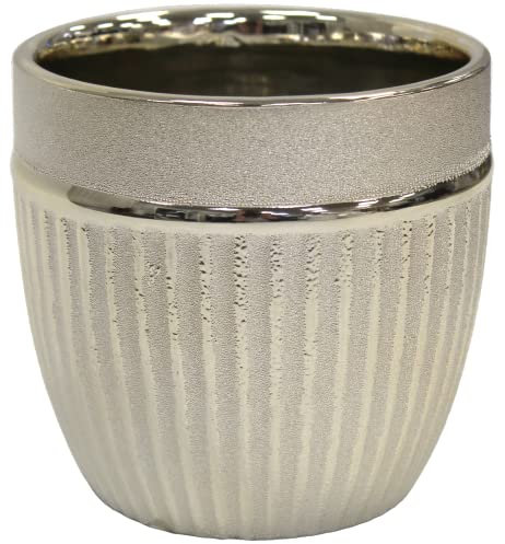 Cheerful Bargains 13cm Tall Gloss Ceramic Plant Pot, Champagne Gold | 1L Ribbed Decorative Indoor/Outdoor Succulent Planter | Modern Cactus Pot for Windowsill & Shelf Display | Home/Office Flower Pot
