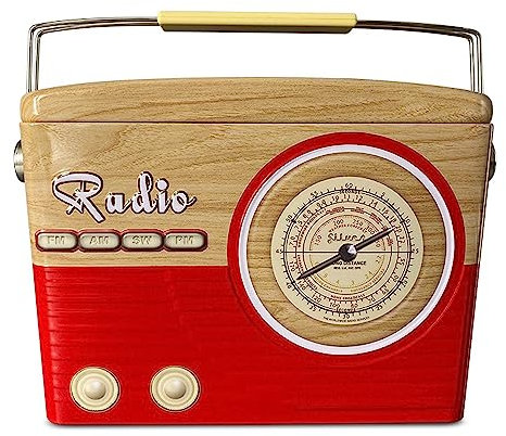POWERHAUS24 Retro Blechdose rotes Radio, Geschenk, Aufbewahrung, Deko, Spielzeug, ohne scharfe Kanten, lebensmittelecht, ca. 21 cm x 17 cm, 2 Rezepte inklusive
