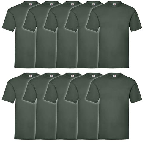 Fruit of the Loom Lot de 10 t-shirts originaux pour homme, Vert bouteille + sac en tissu Myshirt, XL
