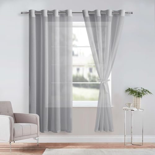 DWCN 2er Set Sheer Voile Vorhänge mit Ösen Transparente Gardinen für Schlafzimmer Kinderzimmer Wohnzimmer, Grau, 225x140cm(HxB)