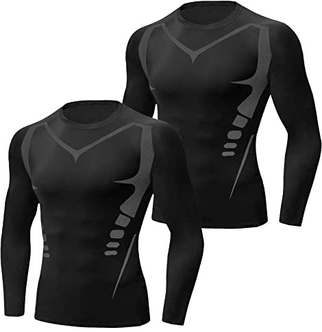 Terecey Kompressionsshirt Herren Langarm Funktionsshirt Schnelltrocknendes und Atmungsaktiv Kompressions Oberteil Laufshirt Herren zum Training Laufen Radfahren Gym