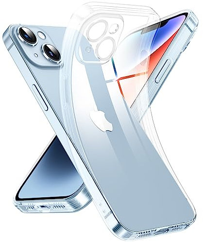 Supdeal Custodia Trasparente per iPhone 14, Mai Gialla con Protezione Fotocamera, Cover Case in Silicone Trasparente Ultra Sottile e Leggera, 6,1, Trasparente