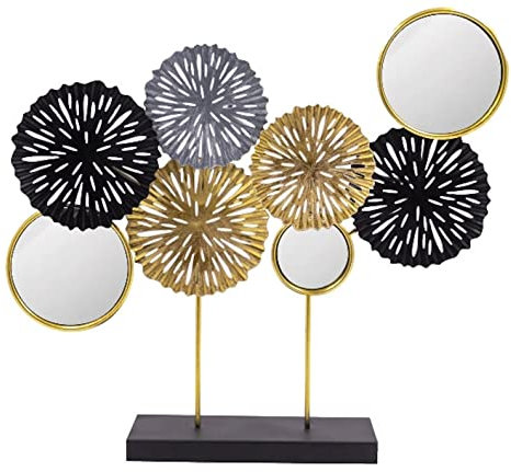 Generisch MF Metall Skulptur Dekofigur Blumen Flower aus Metall Kreise mit Spiegel 40x43cm Deko Wohndeko stehend