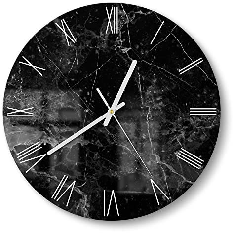 DEQORI Orologio in vetro | rotondo Ø 30 cm | motivo piano in marmo vicino | orologio da parete dal design silenzioso in vetro | orologio da parete per soggiorno e cucina | orologio moderno per la