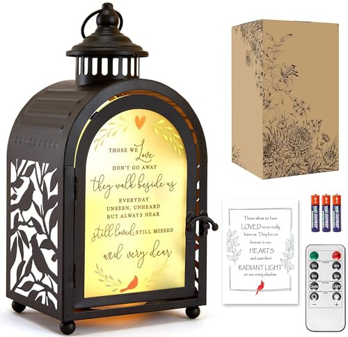 WOODEXPE Regalo conmemorativo de condolencias para la pérdida de un ser querido, linterna conmemorativa con vela LED parpadeante y control remoto, color negro