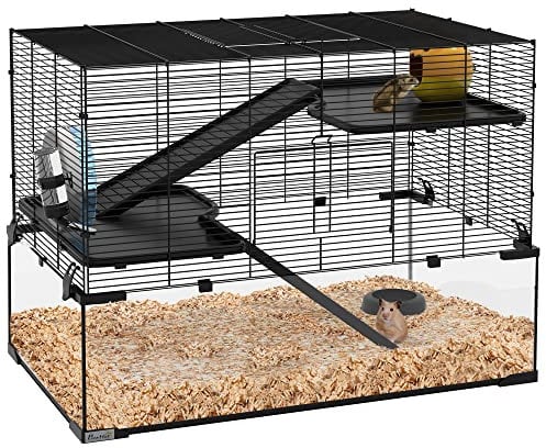PawHut 3 Tiers Hamster Cage w/Deep Glass Bottom, Dish, Hut, 78.5 x 48.5 x 57cm