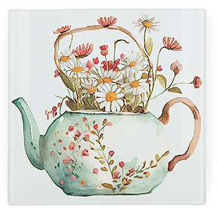 Teapot Glass Hot Pot Stand Pan Trivet | 20 x 20 cm Pan Stand for Worktops & Saucepans | Hot Pan Mat | Teapot Stand | Table Mat | Non-Slip Silicone Feet | Small Chopping Board Heat Resistant Coaster