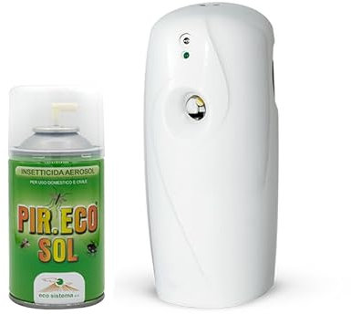 Virsus 1 Bomboletta Insetticida a Base di Piretro da 250 ml per Mosche zanzare e Insetti Volanti e Striscianti Uso Domestico, Piretro Naturale + 1 Erogatore Night And Day Automatico programmabile