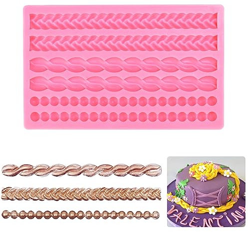 DTYGUIXE Molde de Silicona para Fondant Molde de Encaje para Pasteles en Forma de Perlas y Cuerdas Molde de Fondant para Decoración de Tartas Resinas Manualidades, Fácil de Desmoldar