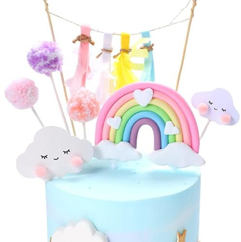 9 Piezas Decoracion Tartas Cumpleaños Arco Iris,Decoración para Tartas Arco Iris, Cake Topper,Topper Tarta Cumpleaños,con Cloud Rainbow Star, para Infantiles Niños Niñas Tartas Cumpleaños