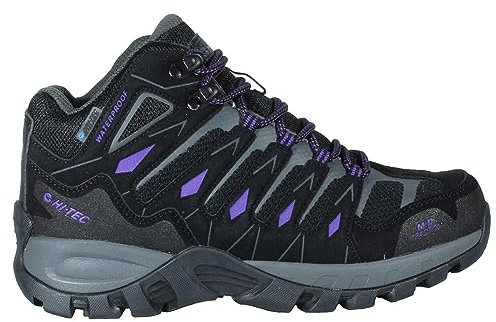 Hi-Tec CORZO MID/TORCA MID Women, Wanderstiefel für Damen, wasserdichte Trekkingschuhe mit wasserdichter und atmungsaktiver Dri-Tec®-Membran, Corzo Mid Wp Wo S Black Charcoal Berry, 39 EU