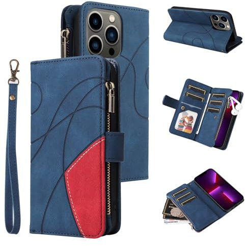 GoodcAcy Kompatibel mit Hülle Xiaomi Mi 11T/Mi 11T Pro, 9 Kartenfäche Leder Geldbörse Stoßfest Flip Case mit Handschlaufe Standfunktion Reißverschluss Handyhülle Magnetverschluss Wallet– Blau