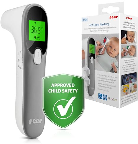reer 4in1 Colour MaxTemp Infrarot-Fieberthermometer | für eine genaue Messung im Ohr oder an der Stirn | Fierbermesen bei Babys und Kindern