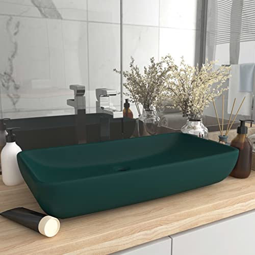 Lavabo rectangular de lujo cerámica verde oscuro mate 71x38cm, CIADAZ Fregadero, Lavabo Baño, Lavamanos Baño, Lavatorio Casa De Banho, Mueble Lavabo Sobre Encimera