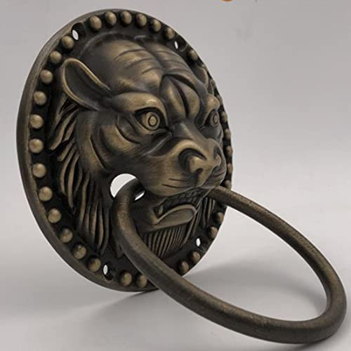 Haustürklopfer, Tigerkopf aus Bronze, antiker Tierkopf-Türgriff, Retro-Hof-Haustürgriff aus Holz (18 cm Durchmesser)