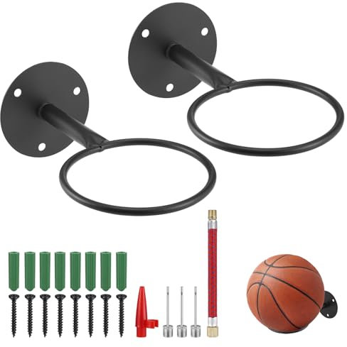 2 Pezzi Porta Palloni da Parete, Supporto Universale per Calcio, Basket, Pallavolo e Rugby, Espositore Robusto con Viti Incluse, Ideale per Garage, Palestra e Scuola
