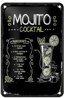 Femer Blechschild Rezept Mojito Cocktail Recipe 12x18cm Geschenk Schild