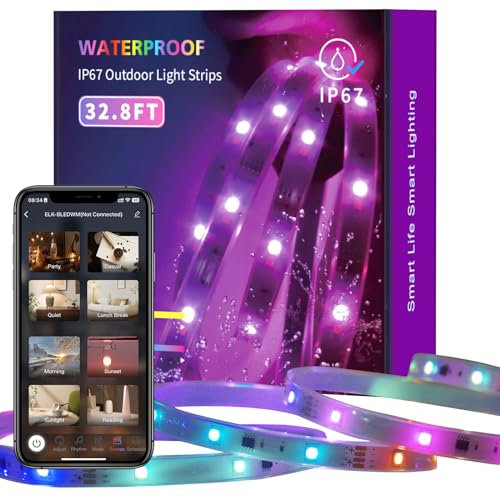 Lanmonlily Tira de LED para exteriores de 10 m, tira de LED IP67 para exteriores, control de aplicaciones, modo música, Smart 24 V, para terraza, jardín, porche, balcón (RGB+IC)
