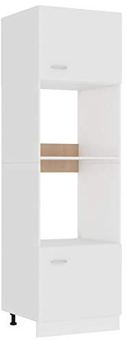 Gecheer Armario de conversión de microondas Módulos de Cocina Armario de Cocina Vitrina Armario Colgante Mueble de Pared Multifuncional,Apto para Cocina Madera contrachapada Blanco 60x57x207 cm