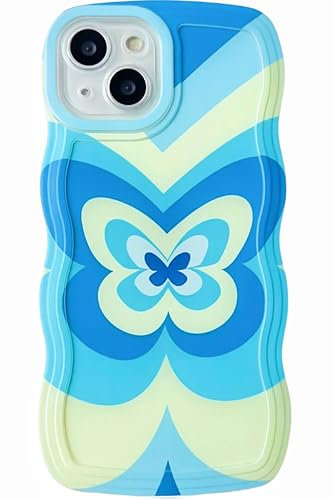 UICEAM Compatible with iPhone 11 Butterfly Case for Women Girls,Aesthetic Cute Girly Wavy Design Soft Shockproof Cell Phone Cover for iPhone 11 6.1 Inch (Butterfly/Blue)