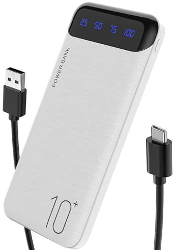 Portable Charger 10000mAh Slim USB C Input and Output Power Bank with LED Display Lightweight External Battery Pack Compatible for iPhone 14/13/12, iPad, Samsung etc. (white)