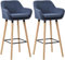 CLP Lot De 2 Tabourets De Bar Grant en Tissu I Chaises Hautes Assise Rembourrée Dossier Et Accoudoirs Pieds en Bois Et Repose-Pieds en Métal, Couleur:Bleu foncé