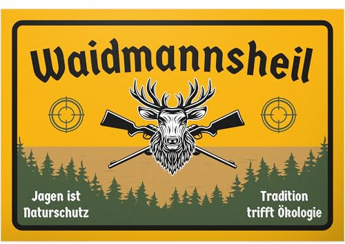 DankeDir! Waidmannshail Jagen - Schild 30 x 20 cm - Party Geschenk Jäger Geschenkidee Deko Förster Kollegen Freunde Jagd - Spruchschild Türschild Spruch Geburtstagsgeschenk Türschild