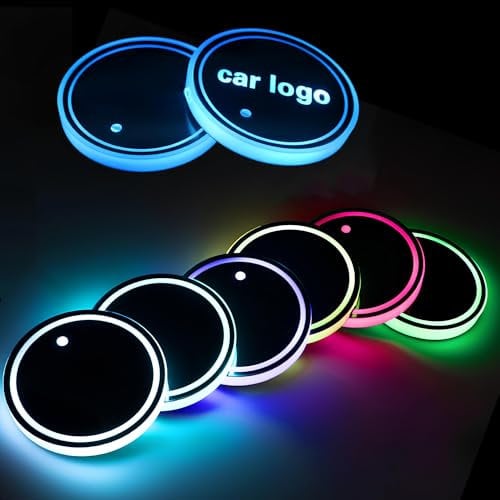 LZXSXZ 2 Stück Personalisierte LED Auto Untersetzer, LED Becherhalter Lichter, 7 Farben/3 Wechselmodi USB leuchtende untersetzer, LED-Autountersetzer für Getränkehalter