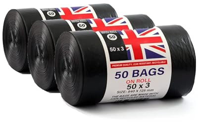 Bargains Crown Heavy Duty 100 Litre Bin Bags 150 Count | Size 840 x 725 mm | Large Black Bin Liners for Home, Kitchen, Commercial, Yard, Lawn Bin Bags Heavy Duty Made from 100% Recycled Material