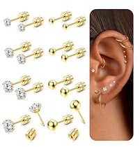 Chriscoco Ohrring Set Ohrstecker Gold Silber 316L Chirurgenstahl Medizinische Ohrstecker Set 18K Gold Plattiert 20G Cubic Zirkonia Helix Piercings Hypoallergene Knorpel Ohrringe Damen 2/3/4/5mm,G
