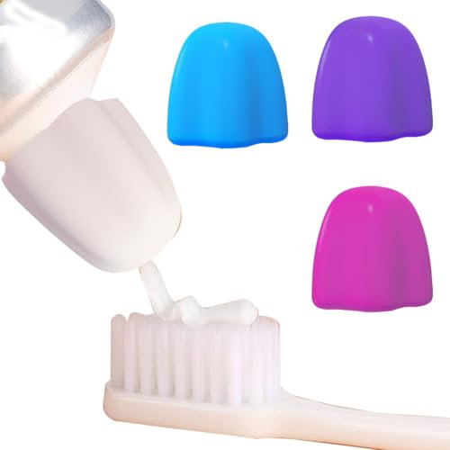 WeddHuis 4 PCS Selbstschließende Zahnpastakappen Abfallfreie Kappenspender für das Badezimmer von Erwachsenen & Kindern Einfach zu benutzen lebensmittelechtes Silikon & BPA-freie Aufsätze