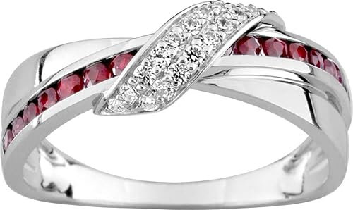Bijouxenvogue Ring aus Weißgold mit Zirkonia und Rubin Größe 52