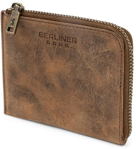 Berliner Bags Vintage Portemonnaie Mark, Mini Geldbeutel aus Leder, Münzbörse für Damen und Herren – Braun