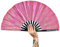 WONKIWEAR Fan, Folding Hand held, Luxury Holographic, Iridescent, Glitter, Large Strong Black Bamboo, Unisex for Raves, Festivals, Concerts, Drag Queen, Clack Fan, Gay Pride (Pink)