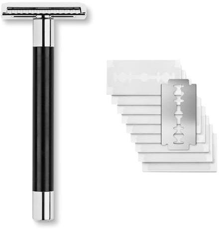 Störtebekker® Premium Rasierhobel 'Solingen' Ebenholz langer Griff - inkl. Rasurguide [+ 10 Störtebekker Klingen] - Geschenkidee - Nassrasierer Set in Premium-Qualität aus Edelstahl - Made in Germany