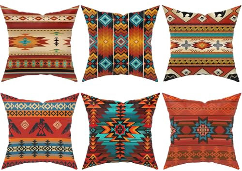 Indianer-Kissenbezüge, rustikal, gebranntes Orange, Heimdekoration, Outdoor, ethnisches Bauernhaus, Navajo, 45,7 x 45,7 cm, 6 Stück