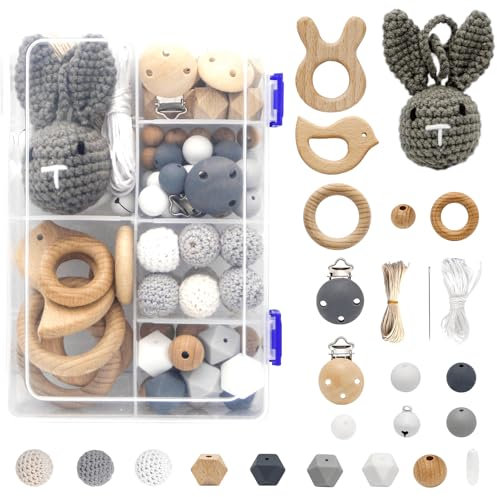 Kazaigou 83 Stk Holzperlen Holzringe Set, Häkeln Holzperlen Rund Holzkugeln mit Loch zum Auffädeln, Buchstaben Gehäkelt Holz Perlen für für DIY Schmuck Herstellung Heimwerker Handwerk Makramee