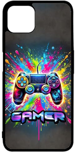 FunKaz Coque pour Oppo A53-5G / A72-5G / A73-5G - - Gamer Manette de Jeu Fond Multicolore - Coque Noire TPU