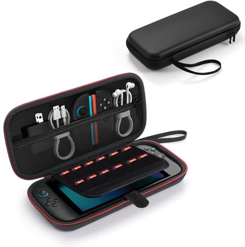 BYDIFFER Tasche für Nintendo Switch 2, Schutzhülle für Switch 2 Zubehör, Schützende Harte Tragetasche mit 12 Spielkartenfächern, Schwarz
