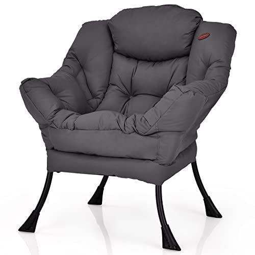 COSTWAY Sessel gepolstert, Relaxsessel mit Armlehnen & Seitentasche, Loungesessel, Fernsehsessel, Ohrensessel für Wohnzimmer, Schlafzimmer, Büro (Grau)
