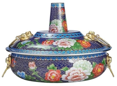 OWOHYG Pentola a Carbone per Cucinare scaldavivande, pentola in Rame Antica di Pechino, Piano Cottura a induzione, pentola Piatta per Uso Domestico, Utensili da Cucina (Blu 30 cm)