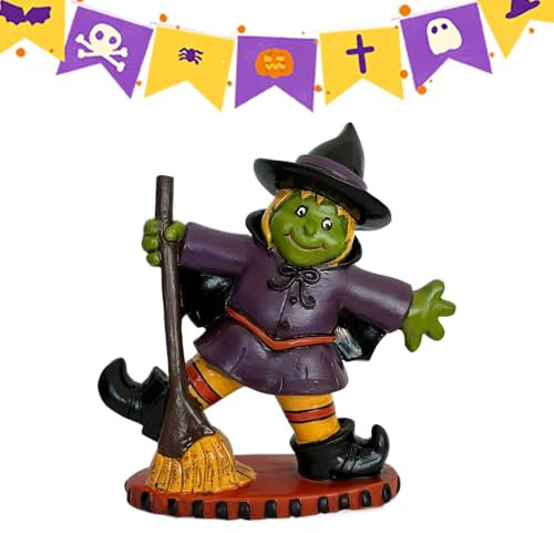 Genérico Figura Coleccionable De Bruja | Figura Decorativa de Bruja con Escoba,Estatua Ornamental Coleccionable para Exhibición En Escritorio, Entrada, Fiestas De Vacaciones Y Reuniones Familiares