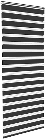 Aufun Doppelrollo Klemmfix ohne Bohren 90 x 220 cm (B x L) Klemmrollo Sonnenschutzrollo Fensterrollo mit Kettenzug für Fenster & Türen, Zebrarollo Seitenzugrollo Moderner Sichtschutz, Schwarz