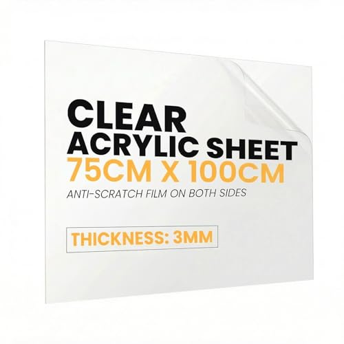 Clear Acrylic Sheet 3mm Thick - 750mm x 1000mm (29.5 x 39.4) – Universal Use Transparent Panel For All Type DIY Craft Projects, Greenhouse Glass Replacement – Durable Hard Plastic Sheet