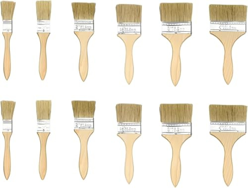 Mgoodoo 12Pcs Paint Brush Set for Walls,1, 1.5, 2, 2.5, 3, 4,for DIY | Chip Wood Stain Brushes,for Walls Fence Varnish Glue Decorating,Multi-Size,Home Improvement Brushes