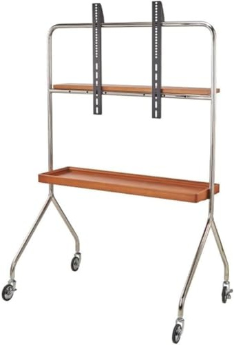 PP-Vic Support TV À roulettes pour Écrans Plats Incurvés De 43 À 70 Pouces, Chariot TV Mobile Réglable en Hauteur avec Étagère/Plateau, Support TV d'angle Moderne pour Salon Et Bureau,Marron